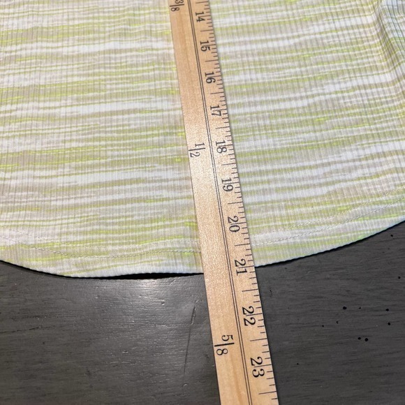 Good Luck Gem Striped Puff Sleeve Top Ribbed Knit Tee Chartreuse White M - Picture 7 of 10